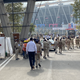 Police sanitising the cricket stadium a day before the Trump visit.